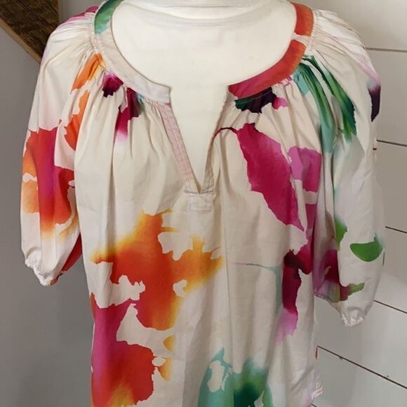 Diane Von Furstenberg | Women’s Keoni V Neck Abstract Puff Sleeve Blouse | 10 - Picture 2 of 7